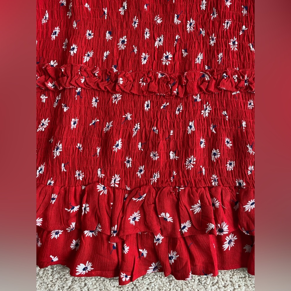 Red/Blue Floral Rouched Dress - Picture 2 of 6